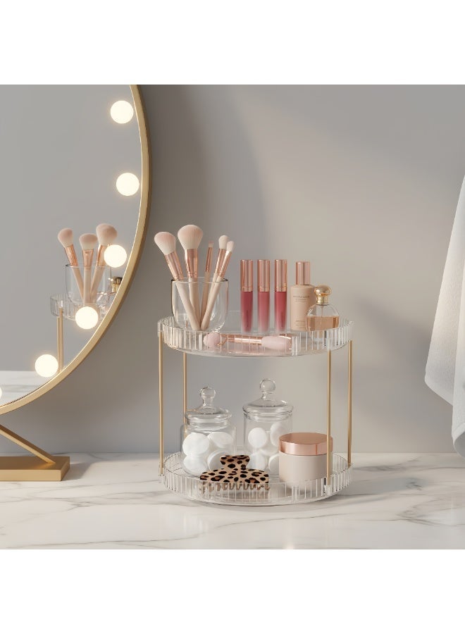 Shangxing 360° Rotating Makeup Organizer for Vanity, 2-Tier High-Capacity Skincare & Cosmetic Storage, Clear Countertop Organizer for Perfume, Makeup & Beauty Essentials - Image 2